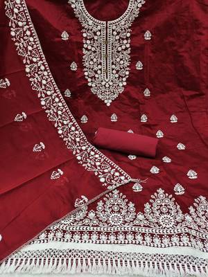 maroon cotton embroidered dress material 3