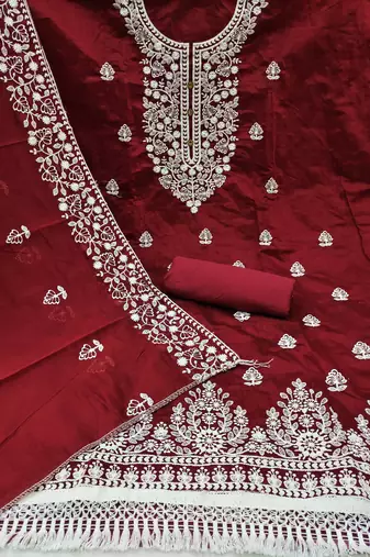 maroon cotton embroidered dress material