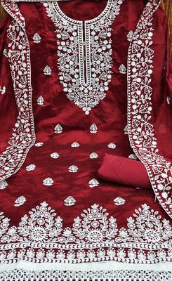 maroon cotton embroidered dress material 4
