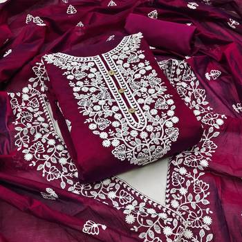 purple cotton embroidered dress material 1