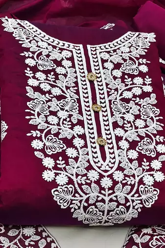 purple cotton embroidered dress material