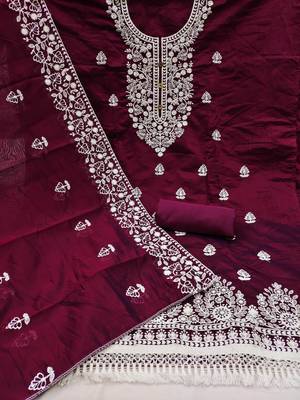 purple cotton embroidered dress material 3