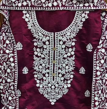 purple cotton embroidered dress material 4