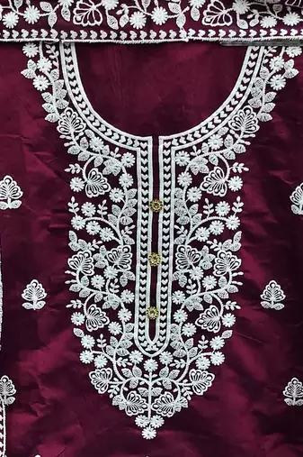 purple cotton embroidered dress material