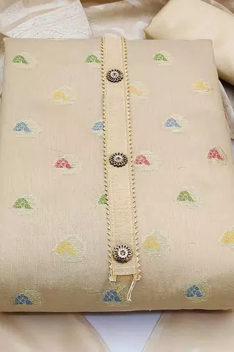 beige jacquard woven dress material