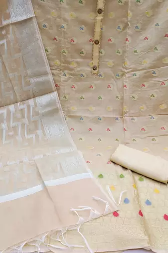 beige jacquard woven dress material