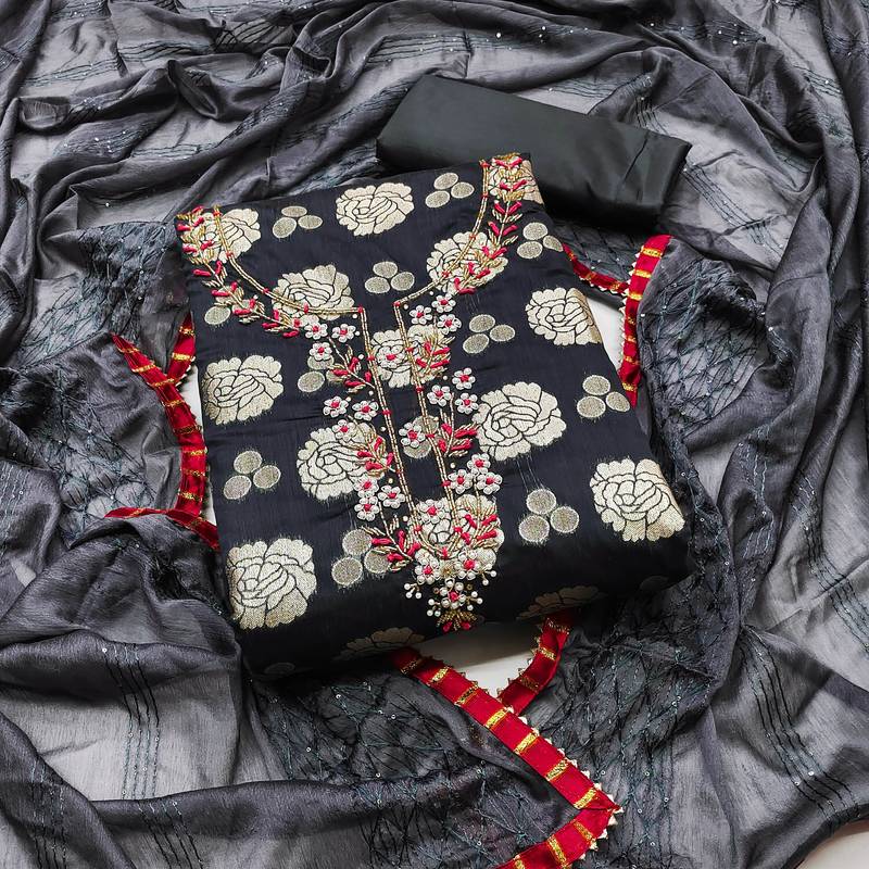 grey jacquard woven dress material