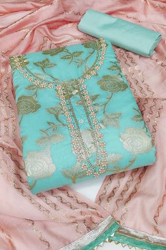 sea green jacquard woven dress material