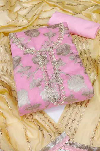 pink jacquard woven dress material