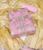 pink jacquard woven dress material