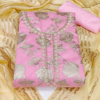 pink jacquard woven dress material 2