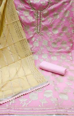 pink jacquard woven dress material 3