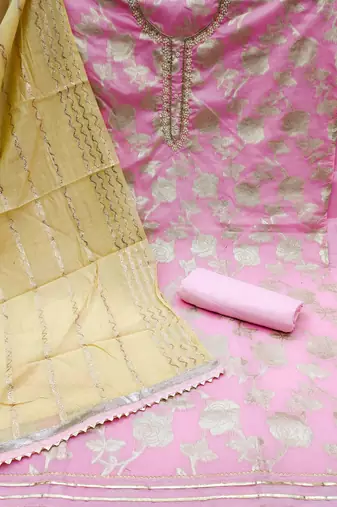 pink jacquard woven dress material