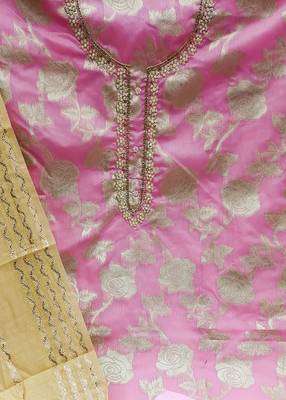 pink jacquard woven dress material 4