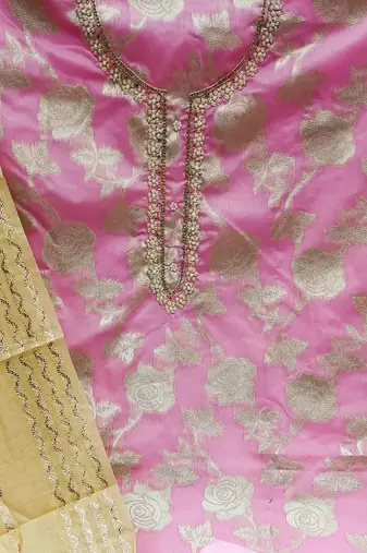 pink jacquard woven dress material