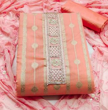 peach jacquard woven dress material 2