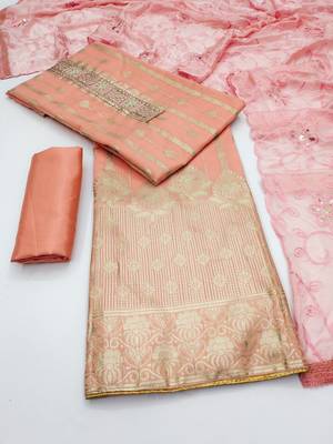 peach jacquard woven dress material 3