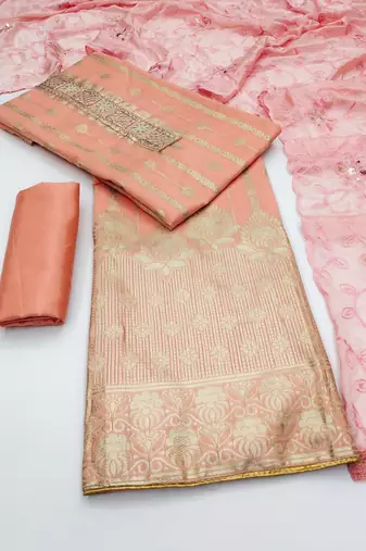 peach jacquard woven dress material