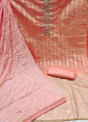 peach jacquard woven dress material 4