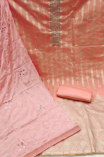 peach jacquard woven dress material
