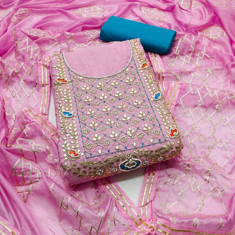 pink cotton hand embroidery dress material