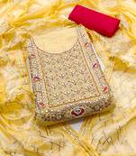 yellow cotton hand embroidery dress material