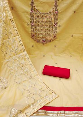 yellow cotton hand embroidery dress material 3