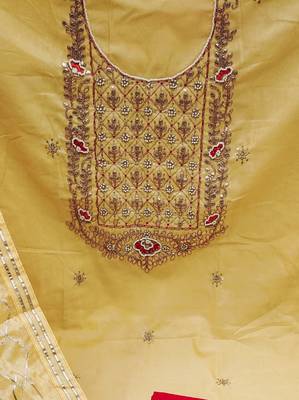 yellow cotton hand embroidery dress material 4