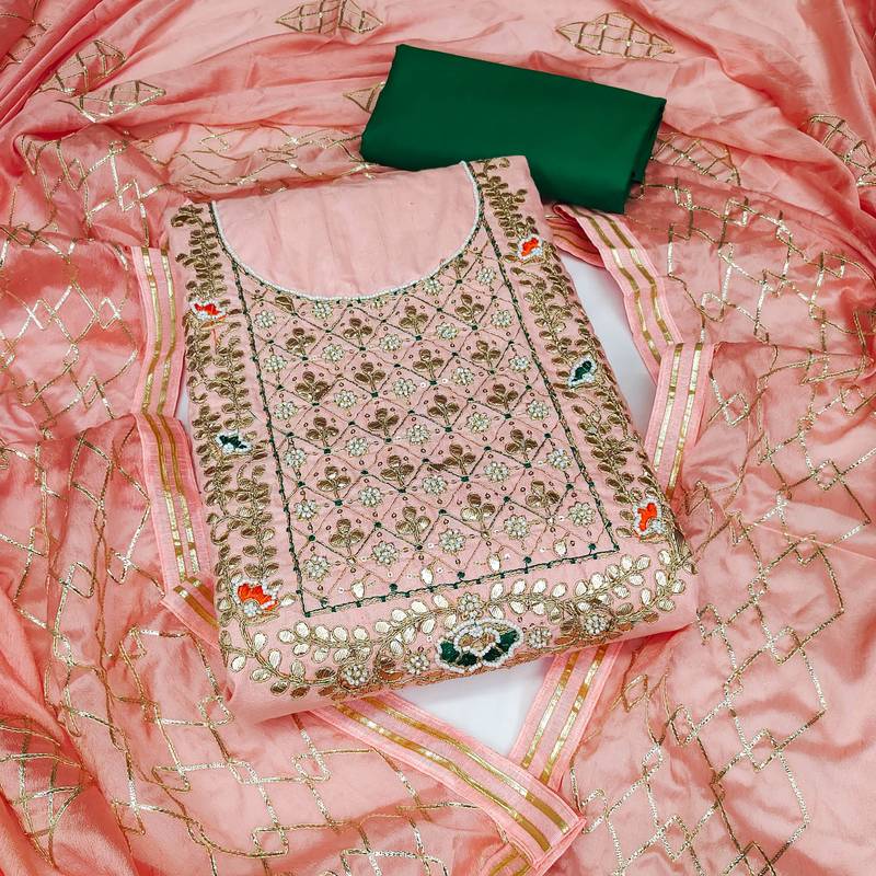 peach cotton hand embroidery dress material