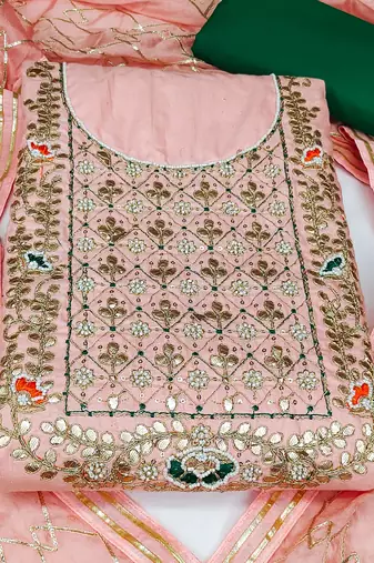 peach cotton hand embroidery dress material
