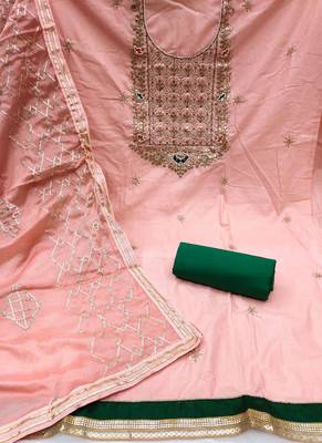 peach cotton hand embroidery dress material 3