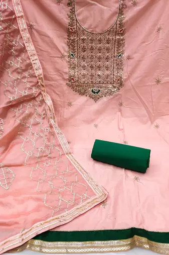peach cotton hand embroidery dress material