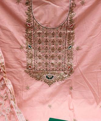 peach cotton hand embroidery dress material 4