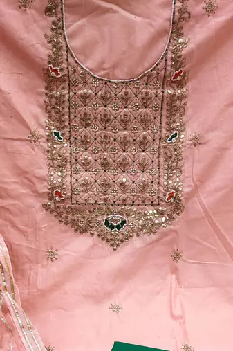 peach cotton hand embroidery dress material