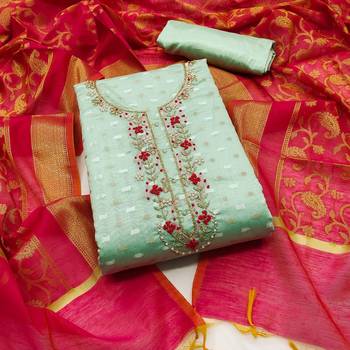 light green jacquard hand embroidery dress material 1