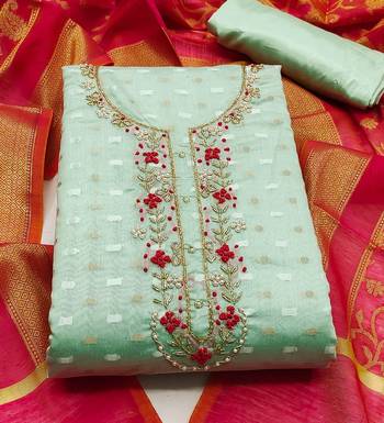 light green jacquard hand embroidery dress material 2
