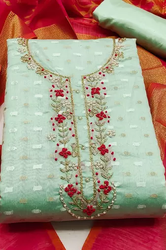 light green jacquard hand embroidery dress material