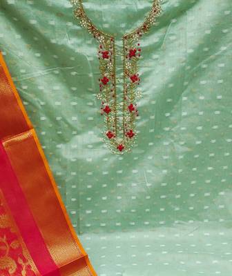 light green jacquard hand embroidery dress material 4