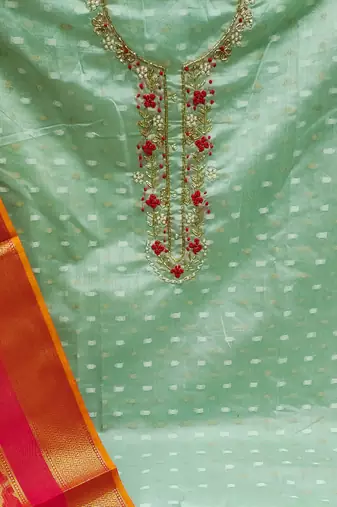 light green jacquard hand embroidery dress material