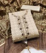 beige jacquard hand embroidery dress material