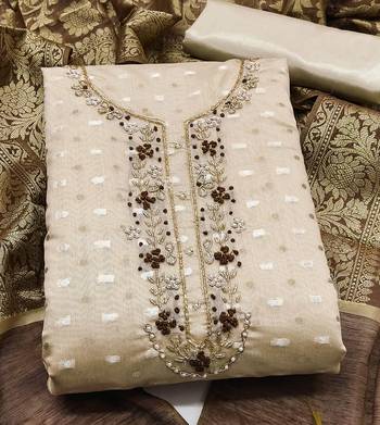beige jacquard hand embroidery dress material 2