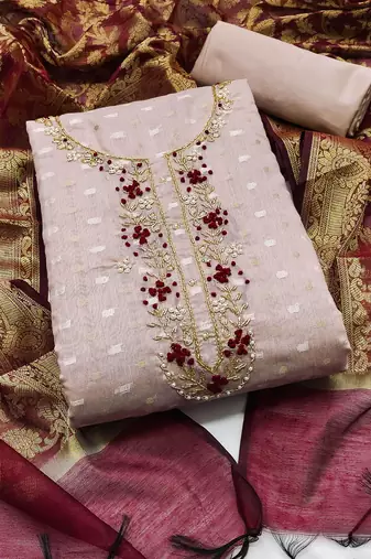 light purple jacquard hand embroidery dress material