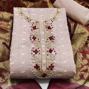 light purple jacquard hand embroidery dress material 2