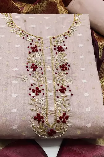 light purple jacquard hand embroidery dress material