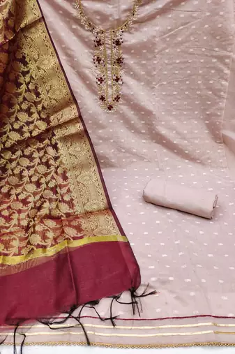 light purple jacquard hand embroidery dress material