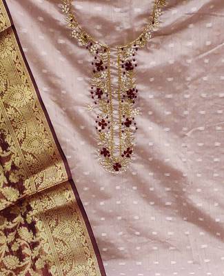 light purple jacquard hand embroidery dress material 4