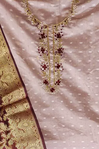 light purple jacquard hand embroidery dress material