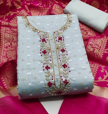 teal blue jacquard hand embroidery dress material 2