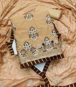 beige chanderi embroidered dress material