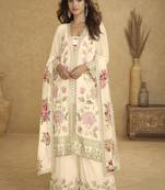 Cream chinon silk embroiedered designer plazzo suit